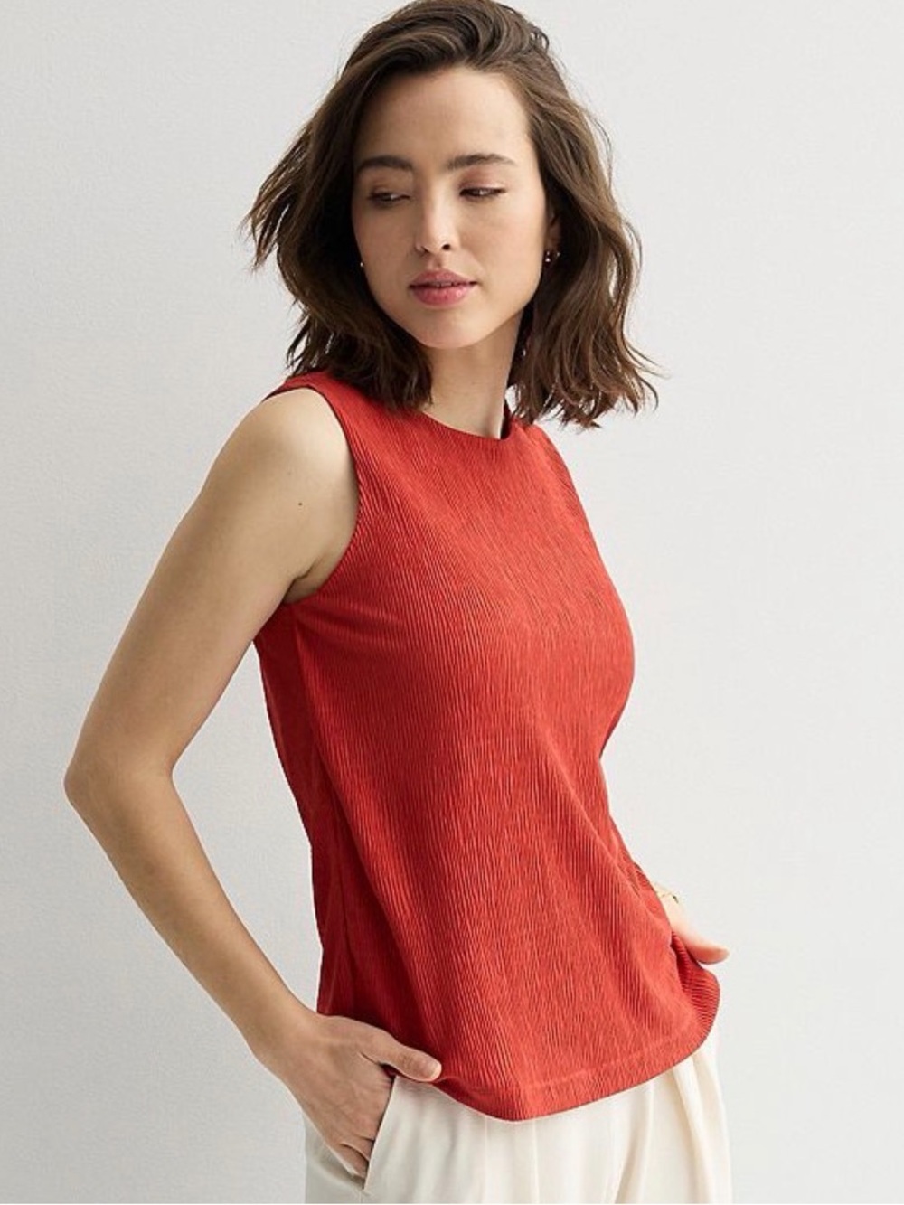 NWT Women's Nine West Texture Pleated Sleeveless Knit Top XXL - Picture 1 of 5